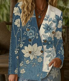 זול -בגדי ריקוד נשים בלייזר שמור על חום הגוף נוח כפתורים וינטאג' אופנתי קלסי מודרני פרחוני חופשה בית קזו'אל יומי חזה כפול רגיל דש קלאסי רגיל שרוול ארוך הלבשה עליונה פול סגול תלתן אביב סתיו