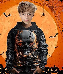 abordables -Halloween Garçons 3D Crâne Sweat à Capuche manche longue Printemps Automne Mode Streetwear Enfants 4-12 ans À capuche Extérieur Occasionnel Quotidien Coupe régulière