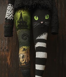 abordables -Femmes Leggings Vacances ancien Style Ethnique Longueur complète Taille hautePantsHalloween Graphique Animal Chat Impression 3D Asymétrique Séchage Rapide Respirabilité Doux Élastique Formel