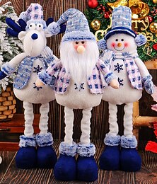 economico -decorazione natalizia con bambola di peluche blu, Babbo Natale, renne, decorazioni per albero di Natale e pupazzo di neve, bambole di peluche elastiche creative, ornamenti da appendere per le feste,