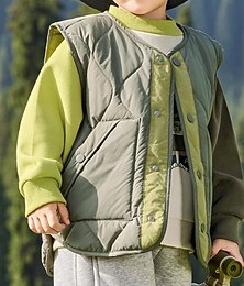 billiga -Barn Unisex Västkappa Ytterkläder Färgblock Ärmlös Knappar Håller värmen Mjukt Andningsfunktion Täcka Utomhus Mode Dagligen Grön Höst Vinter 4 år +