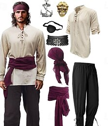 levne -Retro Středověké Renesanční Cosplay kostým Úbory Pirát Viking Maškarní kostým Pánské Viking Pirát předvečer Všech svatých Karneval Výkon LARP Ren Faire Dospělé Kostým