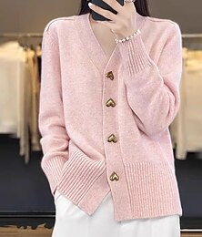 abordables -Femmes Pull Cardigan Streetwear Occasionnel Couleur Unie Col en V Boutons Tricoté manche longue Hauts Réguliers Tricoter Quotidien Fête Sortir Noir Blanche Automne Hiver