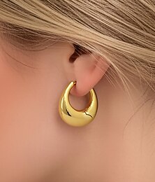 abordables -Boucles d'oreilles créoles épaisses pour femmes - boucles d'oreilles rondes classiques en argent plaqué or, bijoux minimalistes pour tous les jours, le travail et les fêtes