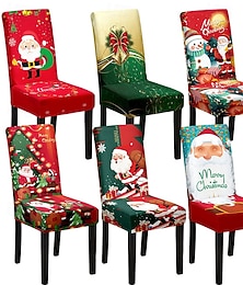 ieftine -Huse pentru scaune de Crăciun tipar digital huse elastice pentru spătar înalt decor pentru mese de sărbători în stil european huse elastice pentru scaune de Crăciun decor festiv pentru dining