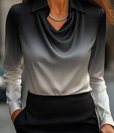 olcso -Női Ing Grafika Mértani Absztrakt Elegáns Stílusos Alap Hosszú ujj Kámzsanyak Normál felsők Munka Party estélyi viselet Napi Fodrozott Ráncolt Fekete és fehér Rubin Medence Világos bíbor Tavasz Ősz