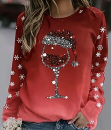 abordables -Femmes Pull Graphique Motif de flocon de neige Noël laid ancien Classique Occasionnel manche longue Col ras du cou Col rond Hauts Réguliers Fête Imprimé Vin Bleu Violet Vert Automne Hiver