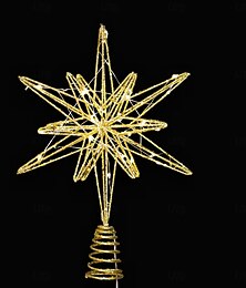 baratos -Topo de árvore de natal com luz LED em forma de estrela, estrela octogonal de ferro com glitter dourado, topo de árvore de natal iluminado, decoração de natal pendurada, decoração de mesa festiva para