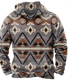 abordables -Hombre Tribal Sudadera Étnico vaquero Cuello Barco Hogar Ropa de calle Azul Piscina Marrón Correa Otoño Invierno Diseñador