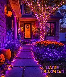 billige -1 stk. solcelledrevne lyslenker halloween utendørs dekorasjon ip65 vanntett solcelledrevne fe-glitterlys 8 lysmoduser egnet for halloween julefest tre bryllup hage balkong feriedekorasjon