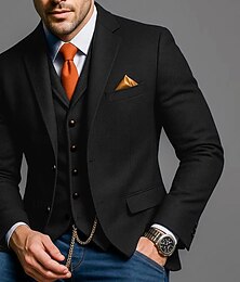 رخيصةأون -رجالي سترة رسمي عمل حفلة الزفاف أنيق موضة الشتاء ربيع & الصيف صوف بوليستر سهل جيب كاجوال / يومي صدر فردي سترة رياضية أسود عنابي أزرق البحرية رمادي