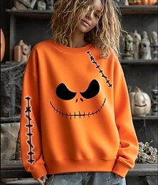 abordables -Femmes Sweatshirt Pull Graphique Crâne Halloween Mode Occasionnel manche longue Col ras du cou Hauts Réguliers Rue Tenue Quotidienne Occasionnel Imprimé Blanche Orange Gris Automne Hiver