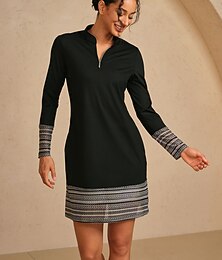 voordelige -Dames golf jurk Zwart Lange mouw Jurken Dames golfkleding kleding outfits draag kleding