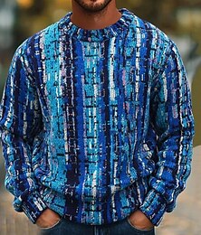 preiswerte -Herren Farbblock Abstrakt Pullover Strickware Rundhalsausschnitt Lässig Urlaub Heim Straße 3D-Druck Stricken warm halten Langarm Frühling Herbst Winter Blau Purpur Multi Color