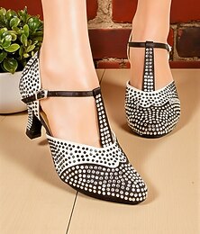 economico -scarpe con tacco a T da donna decorate con strass bianchi e neri - ispirate al vintage di Gatsby &feste da ballo, scarpe da ballo eleganti e alla moda per le donne