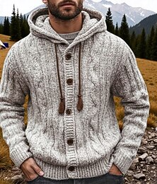 abordables -Homme Pull Gilet Cardigan Côtelé Torsadé Tricoter Hauts Réguliers Tricoté Uni À capuche Vacances Mode Occasionnel Tenue quotidienne Vêtement Tenue Automne Printemps & Automne Gris M L XL