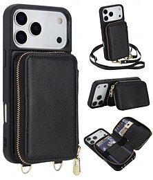 levne -telefon Carcasă Pro iPhone 17 Pro Max 17 Air 16 15 14 Pro Max Plus 13 Pro Max Zadní kryt Zip s Lanyardem s poutkem na zápěstí Retro TPU PU kůže