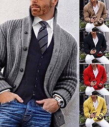 abordables -Homme Pull Gilet Cardigan Côtelé Tricoter Hauts Réguliers Tricoté Uni Col en V Vacances Mode Occasionnel Tenue quotidienne Vêtement Tenue Printemps & Automne Noir Jaune M L XL