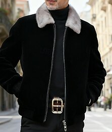 abordables -Hombre Chaqueta de Invierno Chaqueta casual Vacaciones Diario Mantiene abrigado Detalles en Piel Bolsillo Otoño Invierno Plano Moda Ropa de calle Diseño Regular Negro Chaquetas