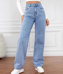abordables -Femmes Jeans Chinos Droit Vacances ancien Streetwear Longueur complète Taille moyenne Uni Avec Poches Taille Élastique Confortable Non Elastique Micro-Élastique Extérieur Rue Quotidien Gris noir Bleu