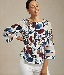 preiswerte -Damen Weiblich Druck Lässig Multi Color Die Ärmellänge für Größe S beträgt 50cm (Die Ärmellänge verlängert sich um 14cm mit jeder ansteigenden Größe) Elegant Täglich Rundhalsausschnitt Frühling Herbst