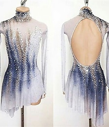 preiswerte -Eiskunstlaufkleid Damen Mädchen Eislaufen Kleid Blau weiß Patchwork Offener Rücken Netzstoff Spandex Hohe Elastizität Training Wettbewerb Eiskunstlaufkleidung Klassisch Kristall / Strass Langarm