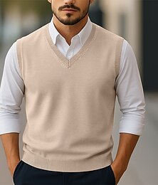 preiswerte -Herren Pullover Pullunder Gerippt Stricken Normale Oberteile Gestrickt Schmale Passform Einfach V Ausschnitt Strickware Zeitgenössisch Lässig Alltagskleidung Bekleidung Winter Frühling & Herbst Kamel
