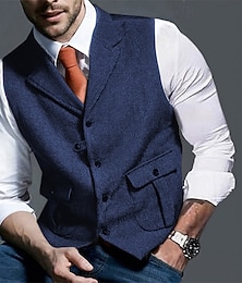 economico -Per uomo Gilet Vacanza Feste Affari Moda Casual Estate Primavera Tasca Bottoni Poliestere Confortevole Semplice Monopetto Un Bottone Bavero Vestibilità regolare Blu marino Verde scuro Caffè Grigio