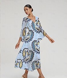 abordables -Femmes Féminin Robe Décontractée Bleu Ciel Manche 3/4 Été Printemps Toutes saisons Col en V Moderne Fluide S M L
