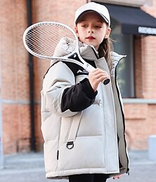 economico -Bambini Ragazze Giacca in piuma Giacca da esterno Giacca Imbottita Blocco di colori Moda Tenere al caldo Antivento All'aperto Cappotto Capispalla 4-12 Anni Autunno Rosa Beige