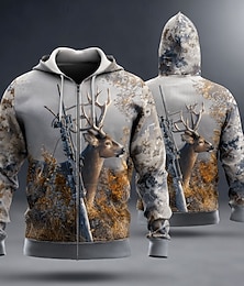 abordables -Hombre camuflaje Venados Sudadera Chaqueta Moda Diario Con Capucha Vacaciones Caza Marrón Verde Trébol Correa Cremallera Otoño Invierno Diseñador