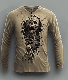 Недорогие -Муж. Halloween Графика Зомби Рубашка Хенли Длинный рукав Мода Симпатичные Стиль Повседневные Повседневные Праздники На выход Осень Весна & осень Лиловый Синий Коричневый Зеленый Цвет хаки Хенли