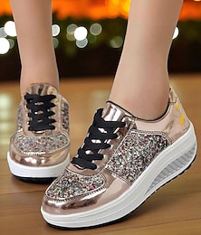 voordelige -Dames glitter platform sneakers - modieuze veterschoenen met dikke zool voor het nachtleven &feestoutfits