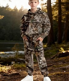 billiga -Pojkar 3D Träd Huvtröja & träningsbyxor Set Sportdräkt Träningsoveraller Långärmad Vår Höst Dagligen Grundläggande Ledigt Barn 4-12 år Huva Utomhus Semester Sport Skräddarsydd passform