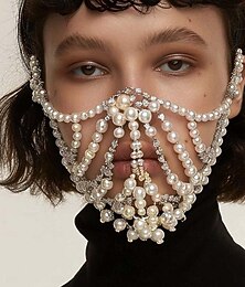 abordables -Masque facial de luxe en cristal de perle pour femme, accessoire de costume élégant pour bals masqués et fêtes d'Halloween