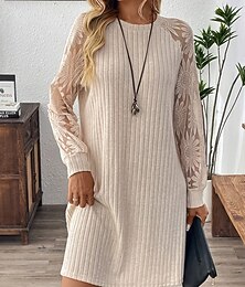 Χαμηλού Κόστους -Γυναικεία Μίνι φόρεμα Καθημερινό φόρεμα Μοντέρνα ΕΞΩΤΕΡΙΚΟΥ ΧΩΡΟΥ Διακοπές Καθημερινά Κανονικό Σκέτο Μακρυμάνικο Στρογγυλή Ψηλή Λαιμόκοψη Σομόν Άνοιξη Φθινόπωρο