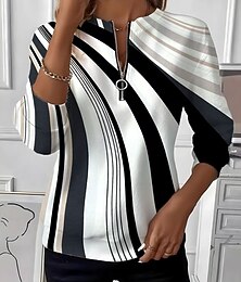 お買い得  -女性用 プルオーバースウェットシャツ ジップアップスウェットシャツ グラフィック 幾何学模様 カラーブロック ファッション カジュアル 長袖 クルーネック レギュラートップス ストリート 日常着 パッチワーク ジッパー プリント ブラック パープル オレンジ グレー 秋 冬