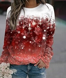 abordables -Femmes Sweatshirt Pull Sweats à capuche Graphique Motif de flocon de neige Mode Occasionnel manche longue Col ras du cou Hauts Réguliers Rue Tenue Quotidienne Occasionnel Imprimé Rouge Bleu Violet