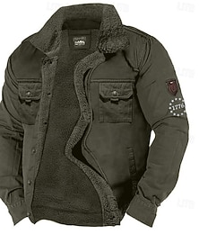 economico -Per uomo Grafico 1776 Giacca in Pile Giacca Cargo Giacca Sherpa Calore Termico Vintage Casual All'aperto Casa Tasche Multiple Giacche di cotone Cappotti invernali Autunno Inverno Collo rovesciato in