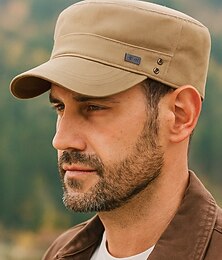 abordables -Casquette militaire en coton pour homme avec sangle réglable, chapeau militaire décontracté à dessus plat pour les sports de plein air, les voyages et le port quotidien