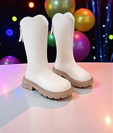 preiswerte -Von koreanischen Idols inspirierte Popstar-Kostümschuhe, kniehohe Stiefel aus weißem Kunstleder für Mädchen mit seitlichem Reißverschluss und dicker Sohle für Tanzauftritte und Freizeitkleidung