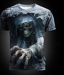economico -Halloween Per uomo Illusione ottica La Morte 3D Maglietta Manica Corta maglietta Stampa 3D Girocollo Camicia Esagerato Designer Orrore Feste Streetwear Ferie Nero 1 Nero 3 Nero 2 Estate Primavera
