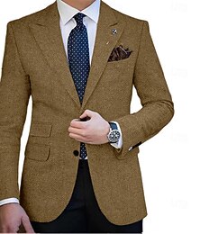 billige -Herre Tweed Blazer Lukkekrage Retro / vintage Fiskebein Blazer Brun Kakifarget Mørkegrå Store størrelser Single Breasted To-knapper