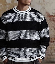 abordables -Homme Pull Pull Tricoté Côtelé Tricoter Hauts Réguliers Tricoté Bloc de Couleur Col ras du cou Mode Basique Vacances Tenue quotidienne Vêtement Tenue Automne Hiver Noir S M L