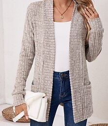 abordables -Femmes Pull Cardigan Élégant Mode Streetwear Couleur Unie Ouvert devant Avec Poches Tricoté manche longue Hauts Réguliers Tricoter Extérieur Quotidien Week-end Noir Vin Automne Hiver