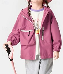 billiga -Barn Flickor Vandringsjacka Friluftsjacka Kappa Ensfärgat Streetwear Dragkedja Ficka Skola Täcka Ytterkläder 4 år + Vår Rosa askfärgad