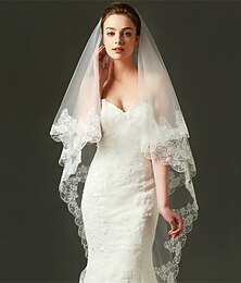 abordables -Deux Couches ancien / Élégant Voiles de Mariée Voiles de Chapelle avec Couleur unie Dentelle