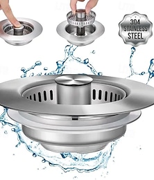 abordables -Colador de desagüe para fregadero de cocina de acero inoxidable 3 en 1 con cesta recolectora de alimentos antiobstrucción &Filtro de olores con tapón emergente con resorte, estándar de EE. UU. de