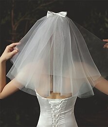 abordables -Deux Couches Contemporain / Élégant / Simple Voiles de Mariée Voiles longueur épaule avec Noeud en satin Tulle