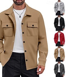 preiswerte -Herren Leichte Jacke Cargo-Jacke Freizeitjacke Urlaub Täglich Warm Tasche Frühling Herbst Einfach Mode Klassisch Revers Regulär Schwarz Rote Khaki Hellgrau Dunkelgray Jacken